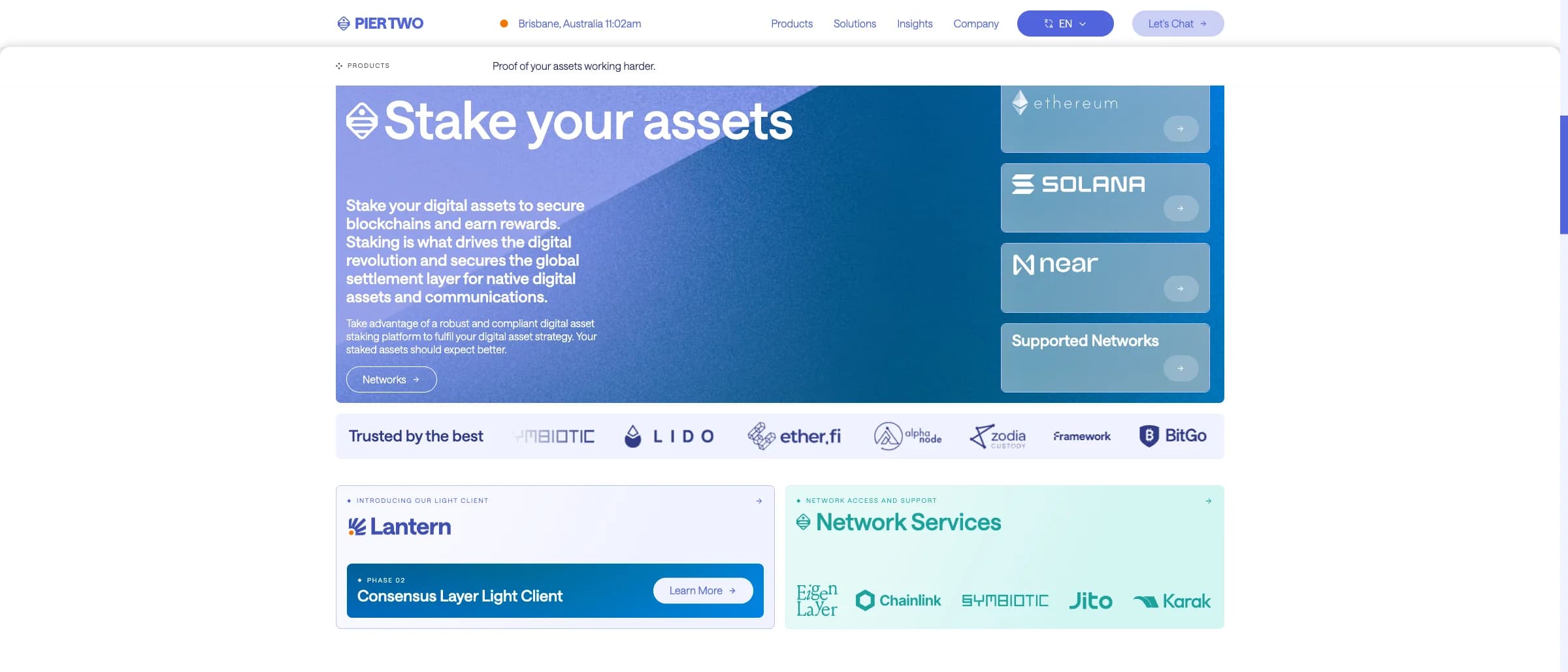 Pier Two Stake your assets institutional staking marketing section